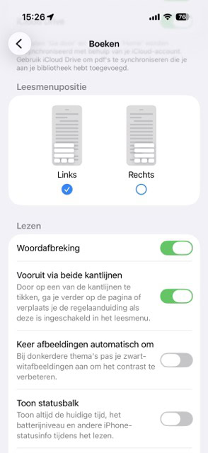 Leesmenupositie in boeken