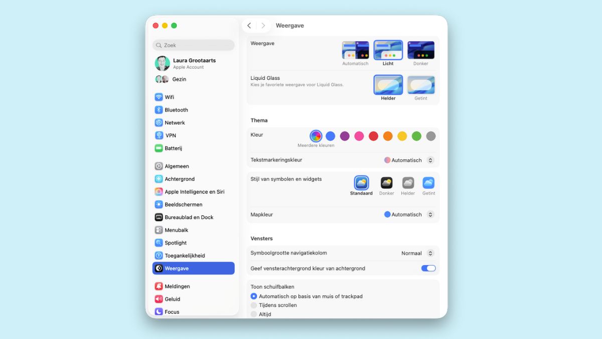 Het menu weergave in Systeeminstellingen op de Mac
