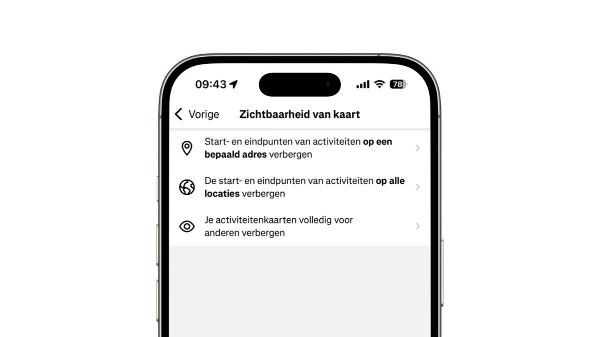 Zichtbaarheid van kaart in Strava
