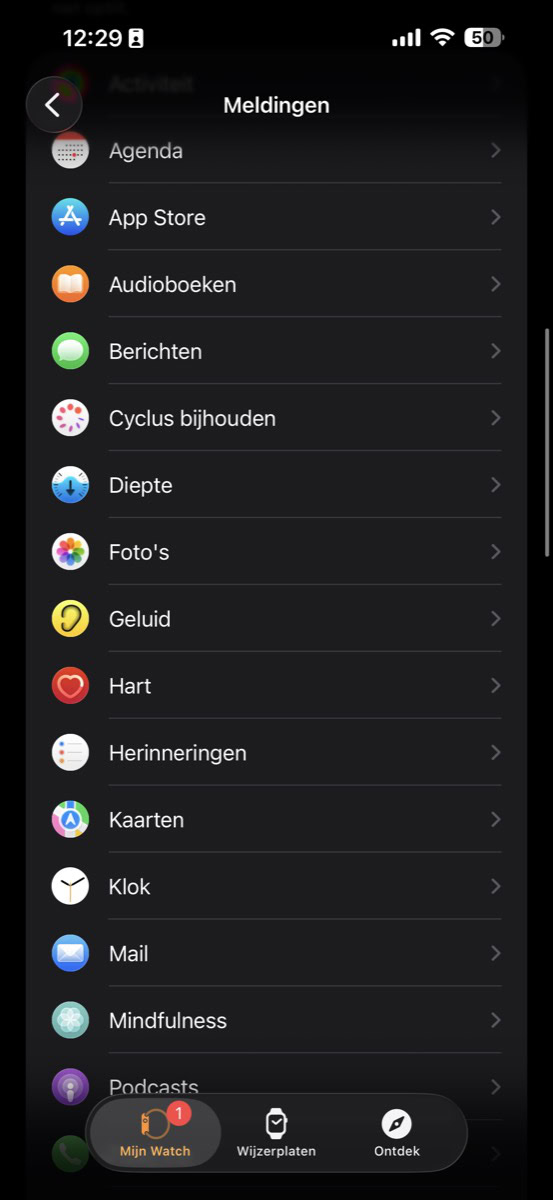 Watch-app met lijst aan apps