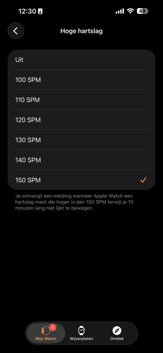 Hartslagmeldingen hoge hartslag op 150 SPM
