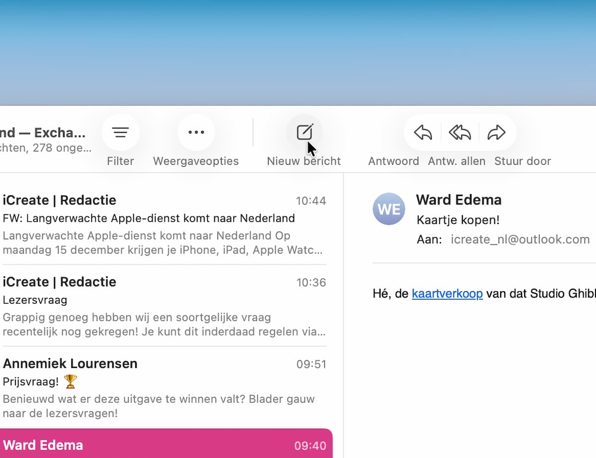 Instructiefoto: Nieuwe mail