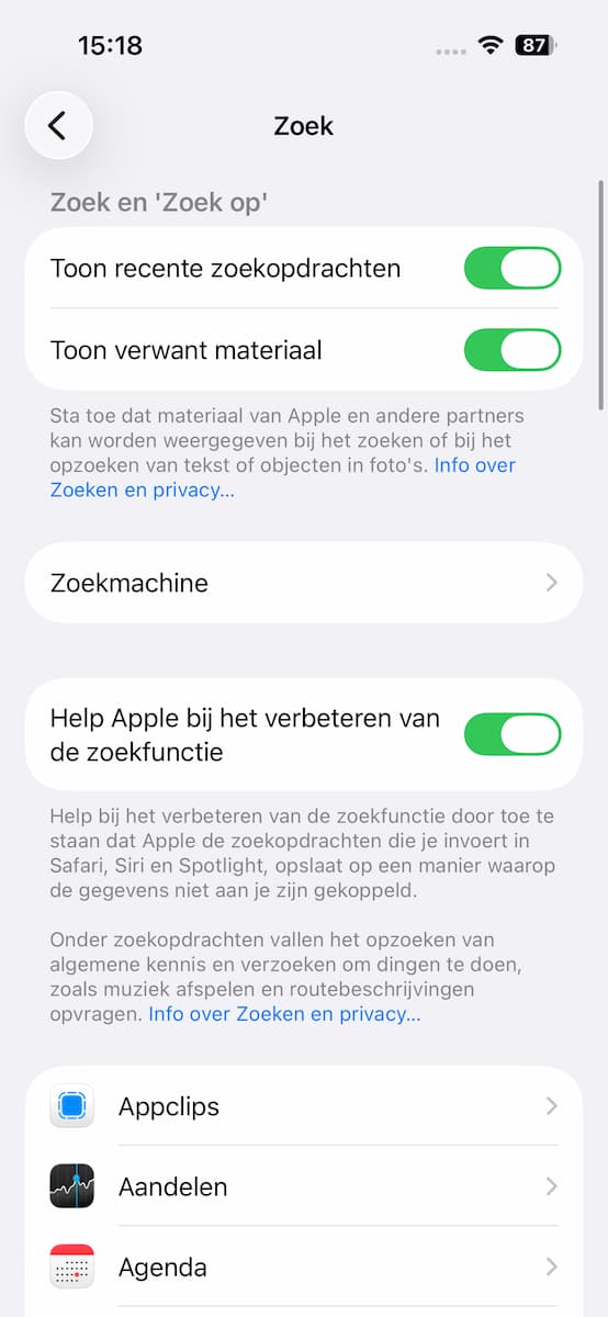 Instructiefoto: Instellingen