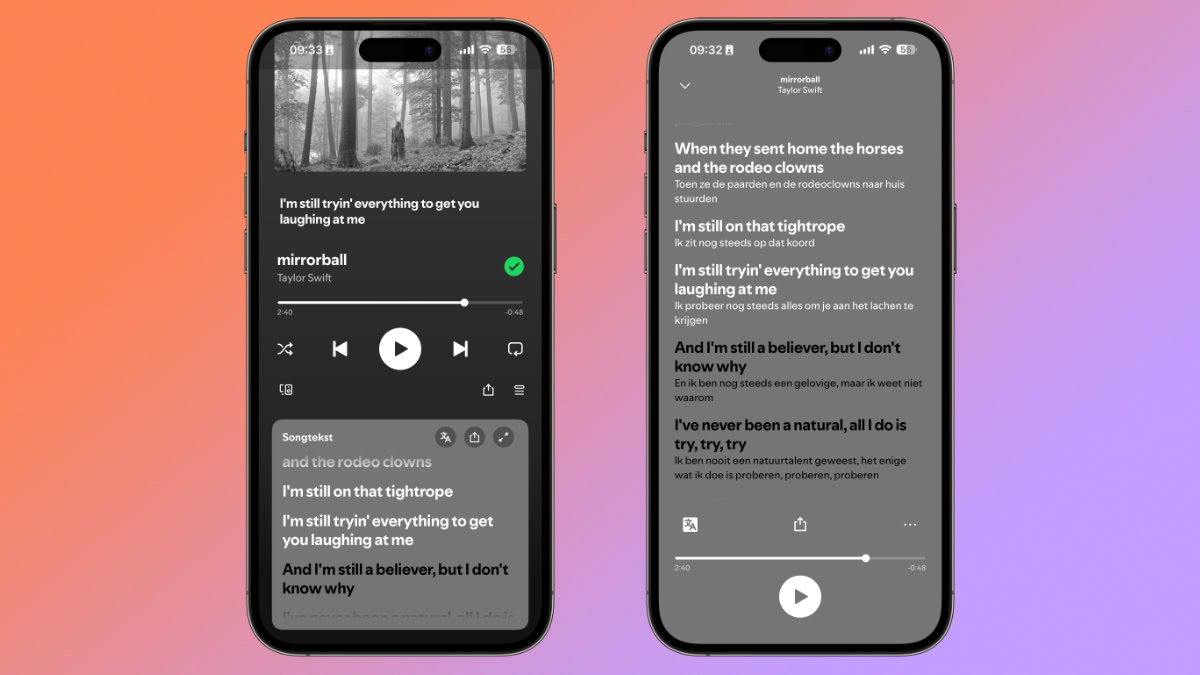 Twee iPhones met nieuwe Spotify functie voor songteksten vertalen
