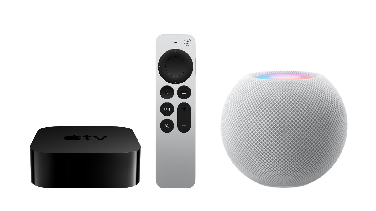 Links Apple TV 4K, rechts HomePod mini