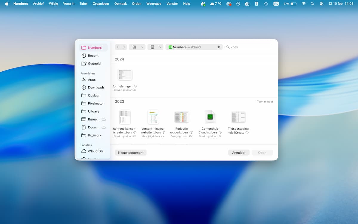 Instructiefoto: Nieuwe spreadsheet