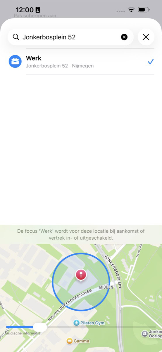 Instellingen voor locatie van Focus