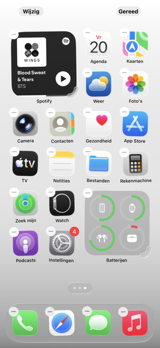 'Wijzig' op thuisscherm