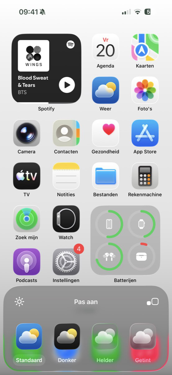 Thuisscherm met optie voor 'Getint'