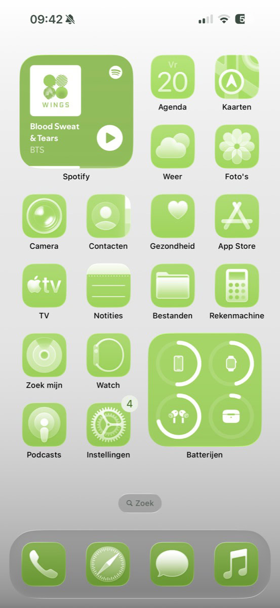 Thuisscherm met gifgroene app-icoontjes