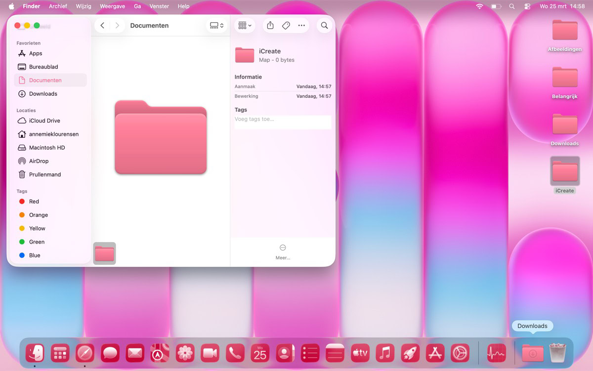 MacBook Neo-scherm met roze mappen