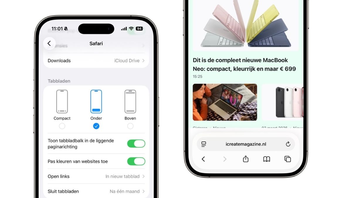 Safari tabbladen onder