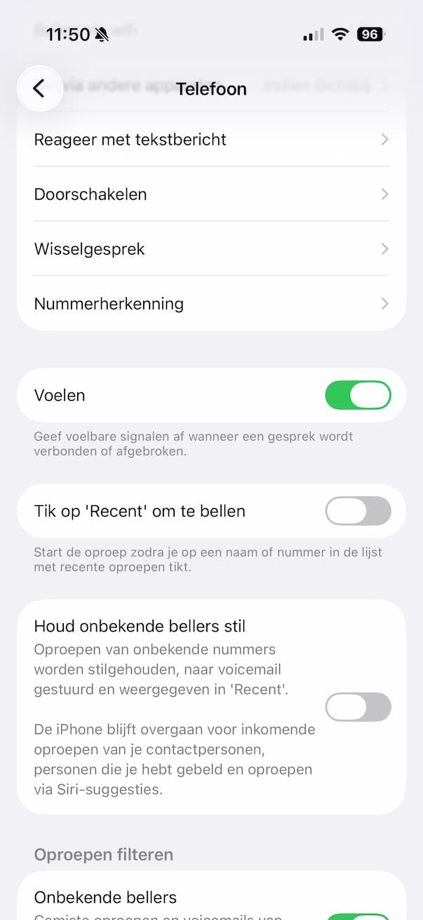 Tik op recent om te bellen