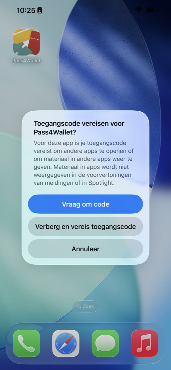 Melding met 'verberg en vereis toegangscode'