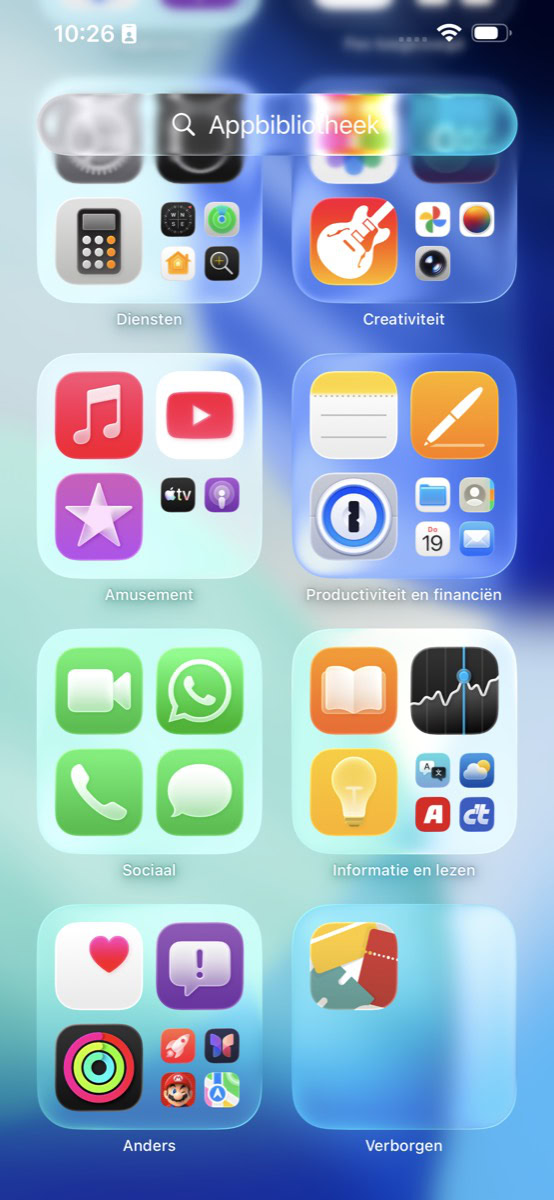 Appbibliotheek met ontgrendelde 'Verborgen'-map