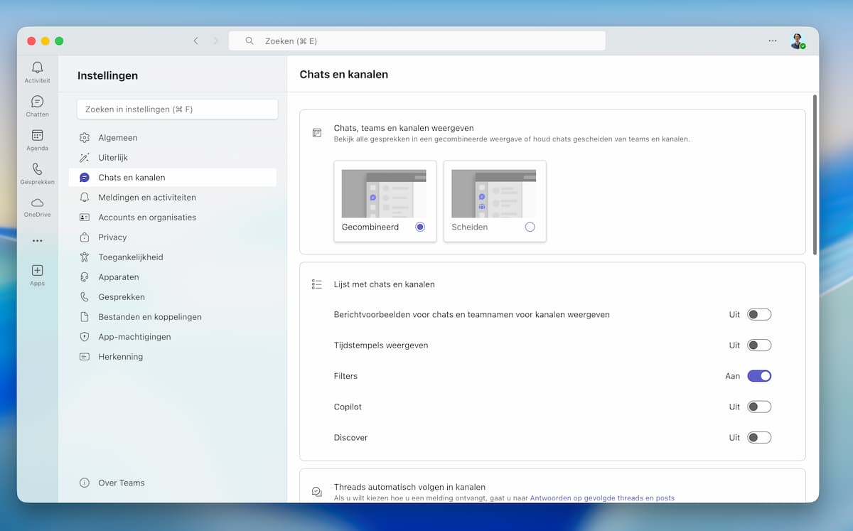 Instructiefoto: Chats en kanalen combineren