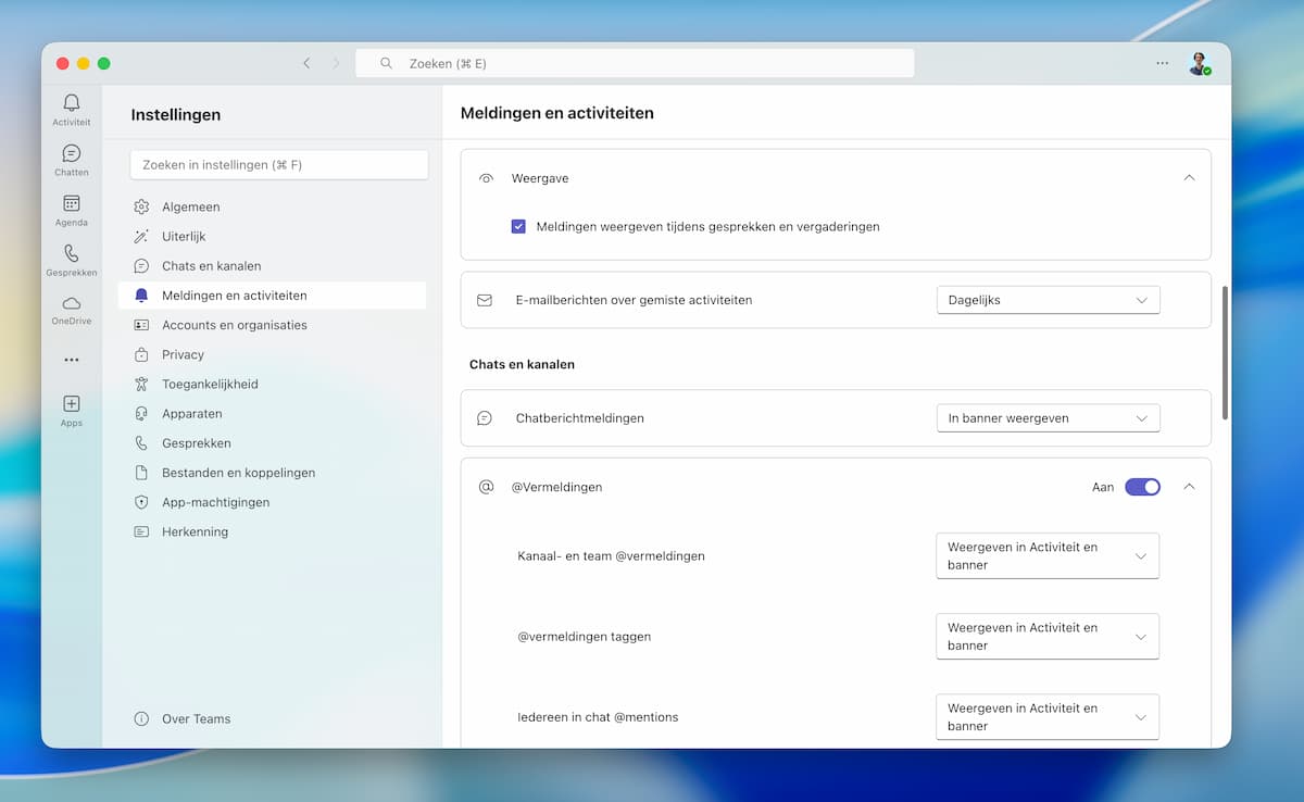 Instructiefoto: Pas meldingen aan