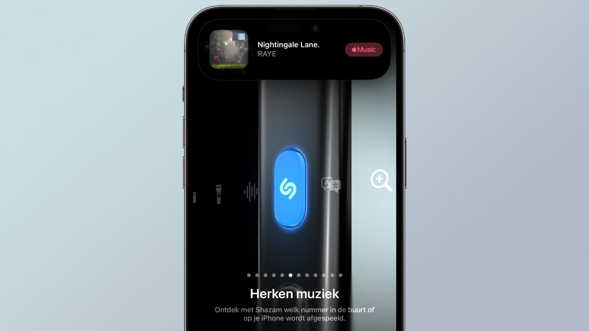 Instellingen voor Actieknop met functie Shazam