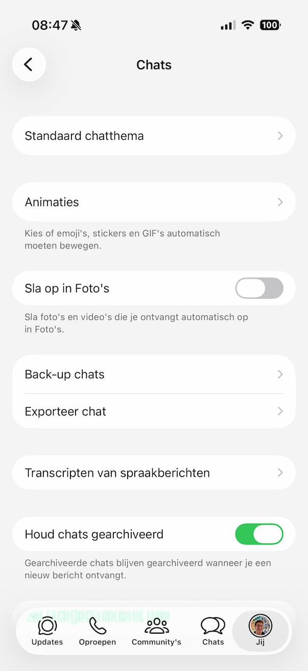 Capybara modus WhatsApp instellen
