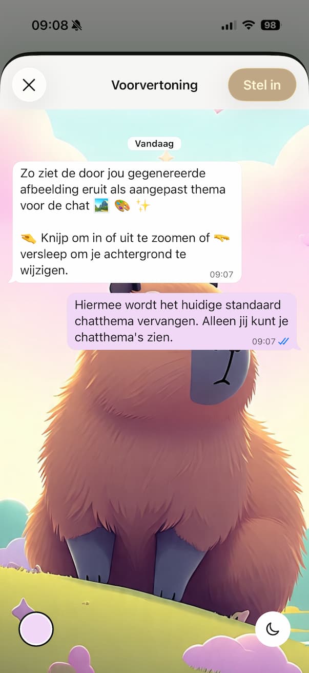 Capybara modus WhatsApp instellen