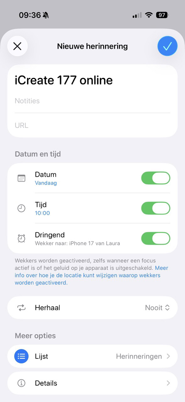Dringende taak met wekker