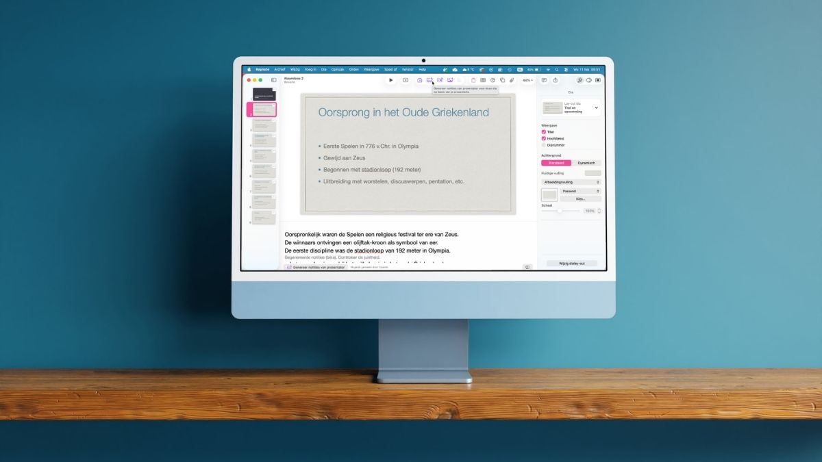 iMac met gegenereerde presentatie in Keynote