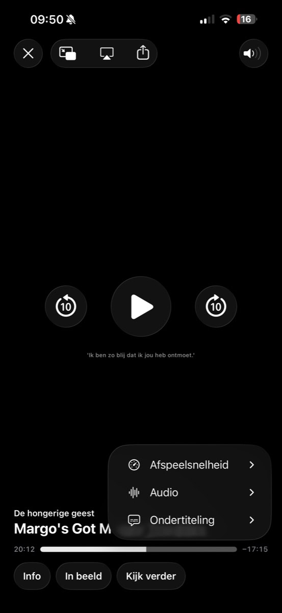 Optie voor 'Ondertiteling' in TV-app