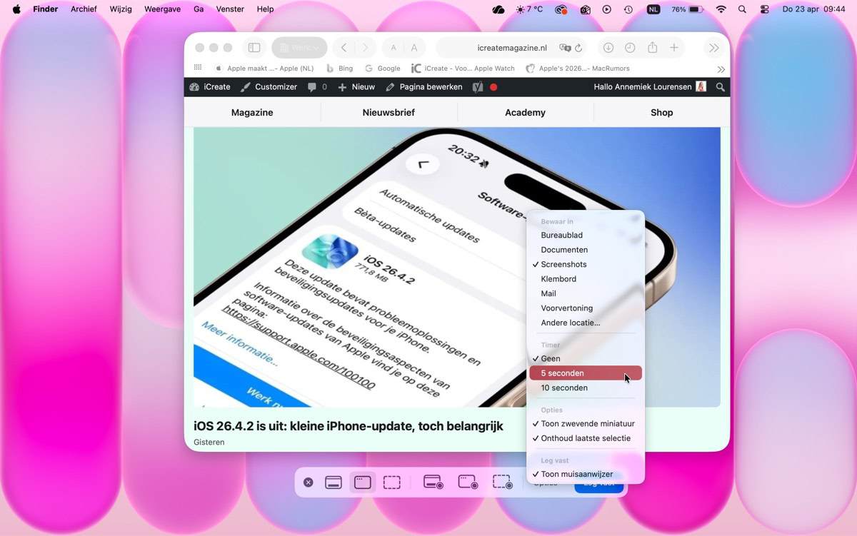 Opties voor screenshots Mac