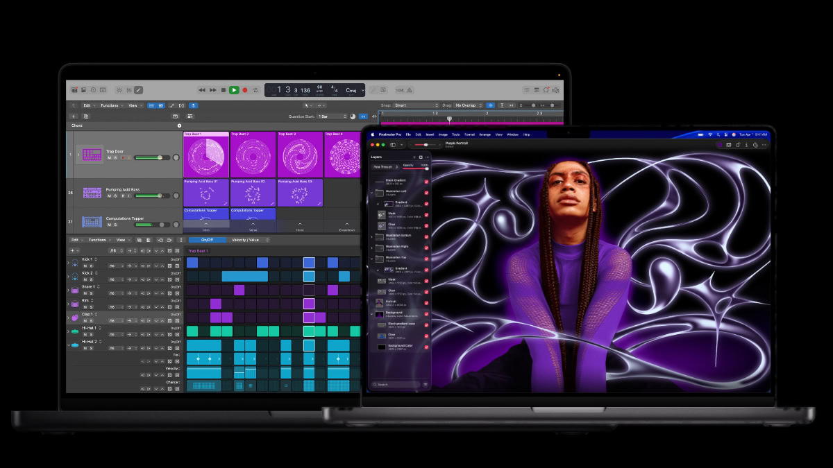 MacBooks met Pixelmator Pro en Logic Pro