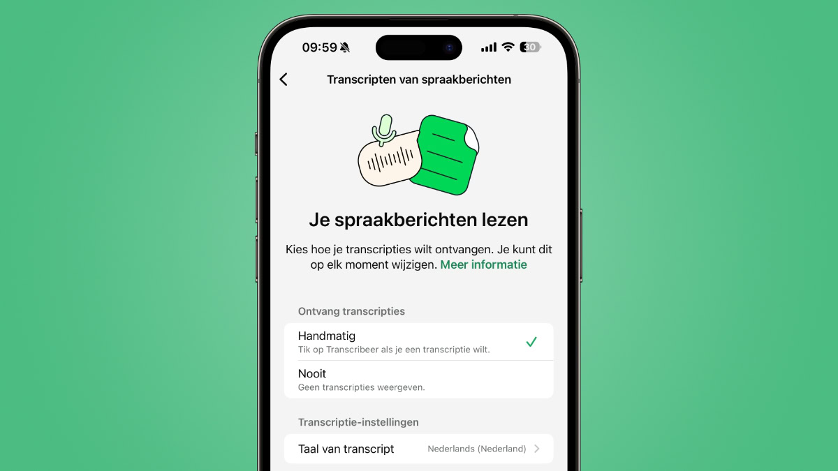 Instellingen voor transcripten in WhatsApp