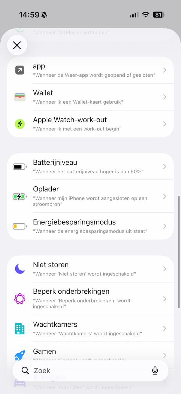 Lijst met automatiseringen