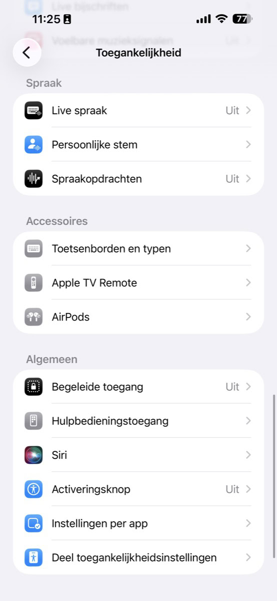 Optie voor 'AirPods' in 'Toegankelijkheid'