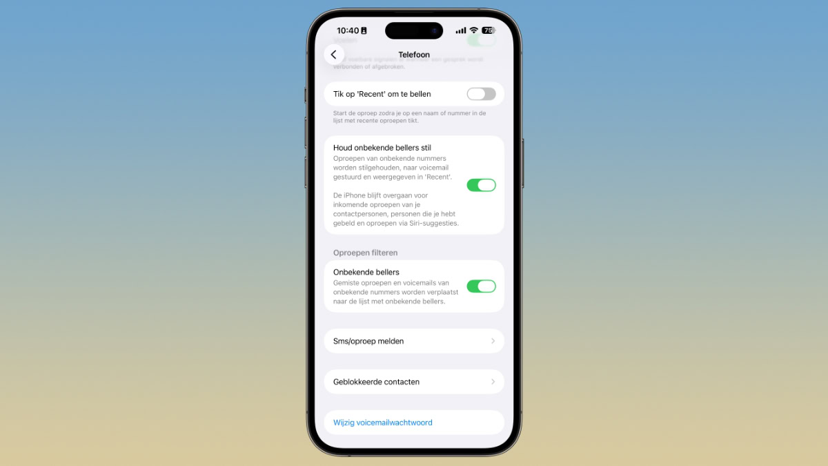instellingen iPhone voor onbekende bellers