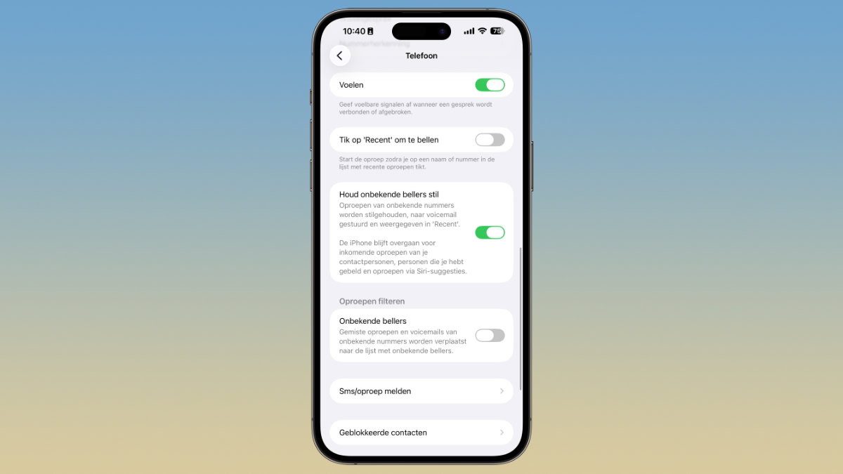 instellingen iPhone voor houd onbekende bellers stil