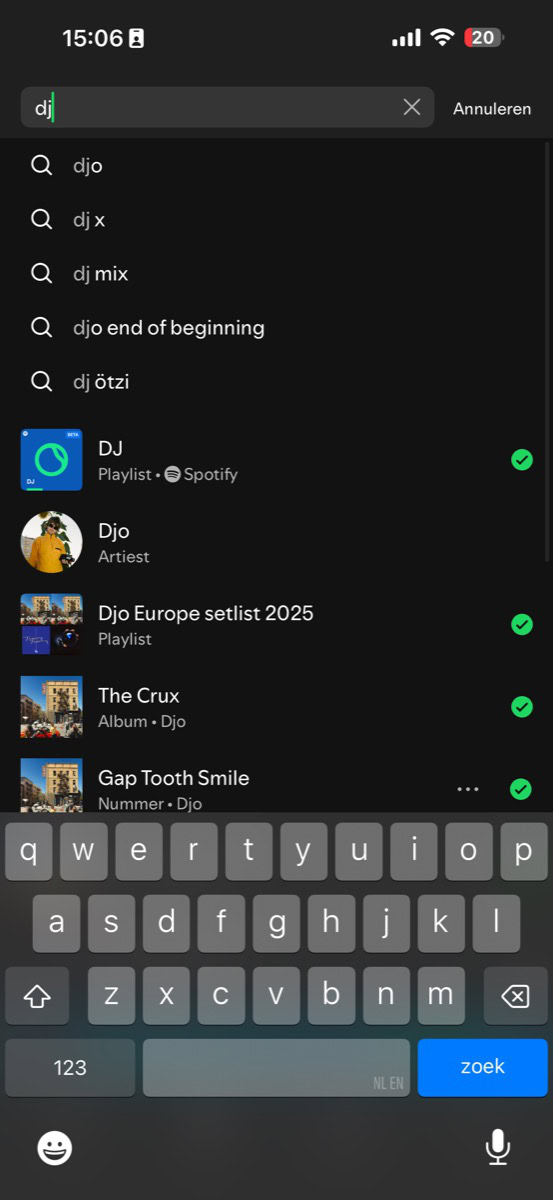 Zoekresultaten in Spotify