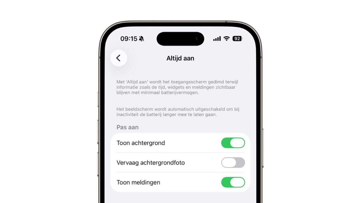 Vervaag achtergrondfoto in de instellingen van altijd aan