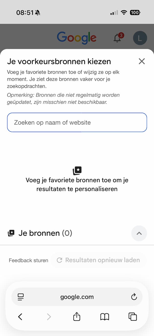 Voorkeursbronnen kiezen