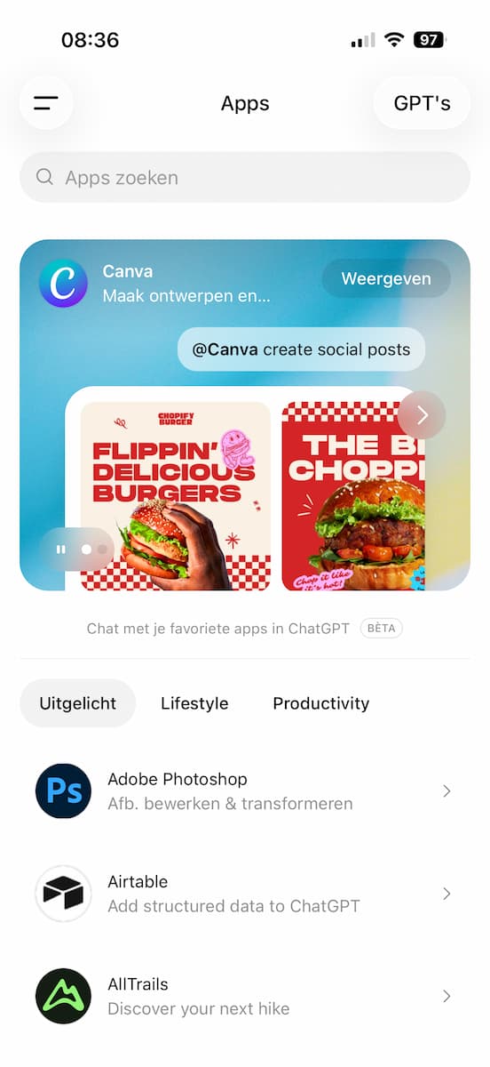 Instructiefoto: Apps-menu