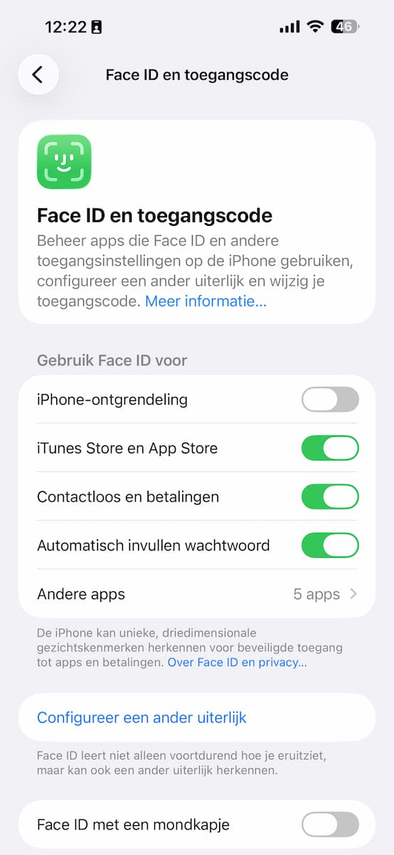 Instructiefoto: Geen Face ID bij ontgrendeling