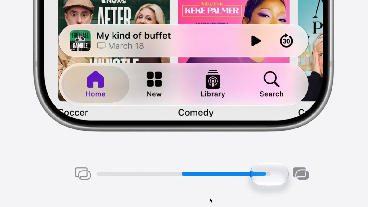 Regelaar voor Liquid Glass onder iPhone