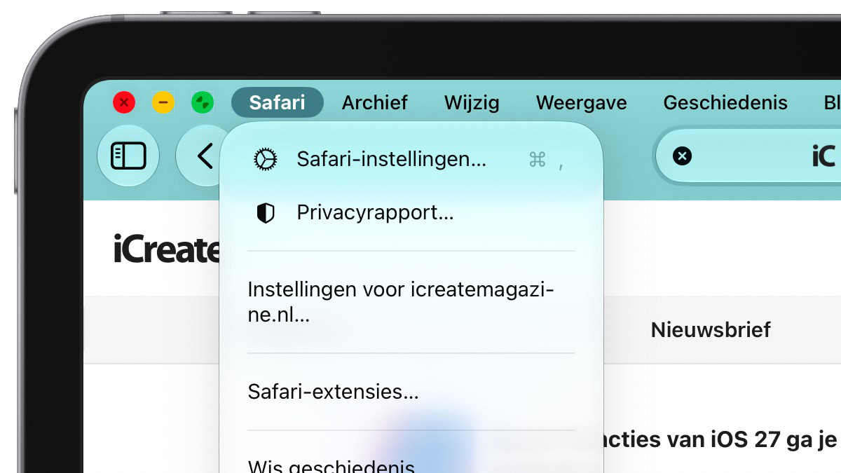 iPadOS 27 menubalk