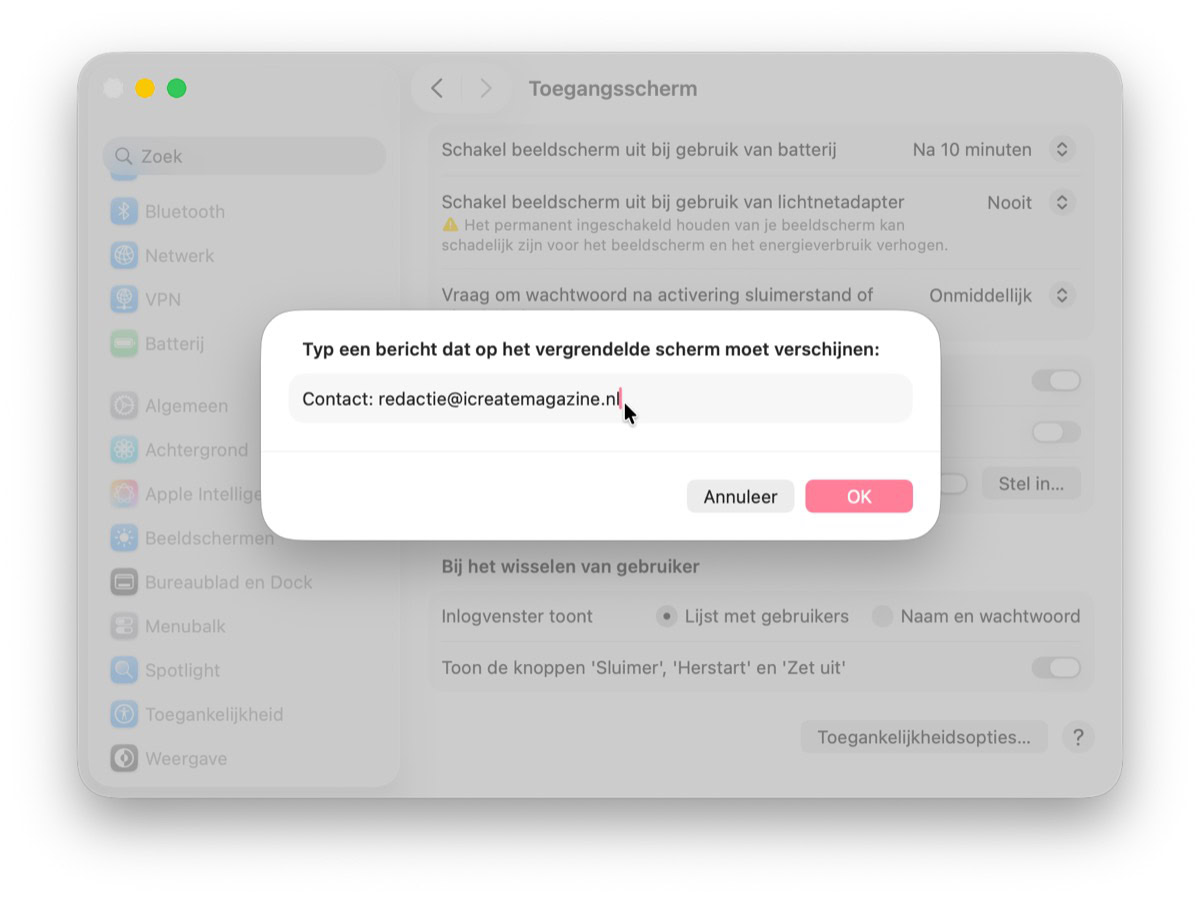 Tekst voor toegangsscherm Mac