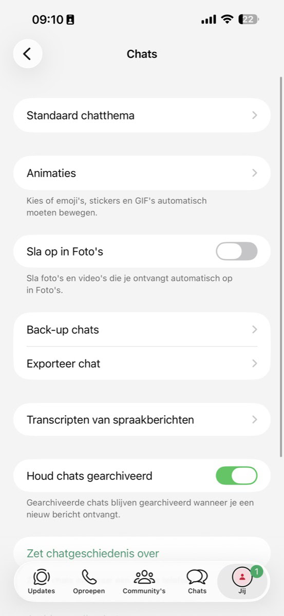 Instellingen voor Chats in WhatsApp