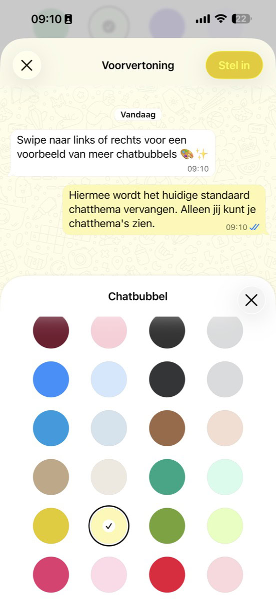 Voorvertoning gele chats WhatsApp met kleuropties