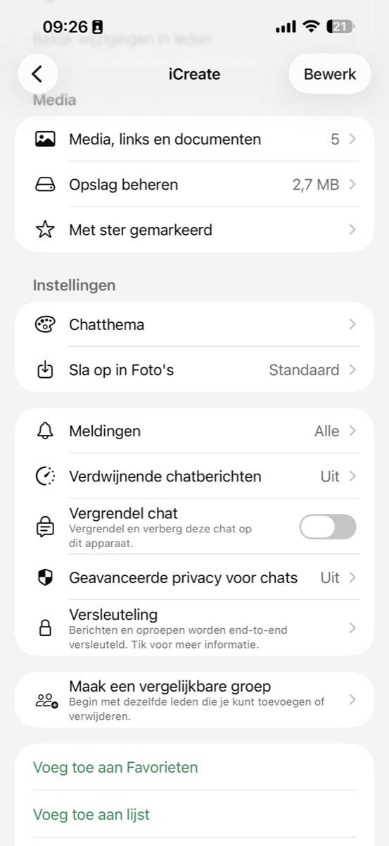Instellingen van WhatsApp-chat