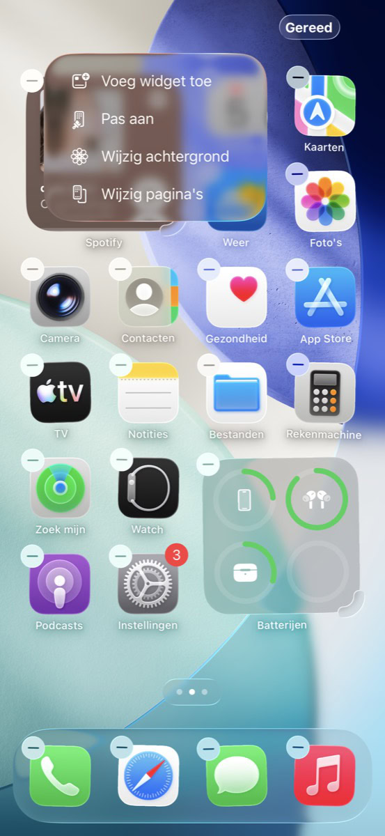 Thuisscherm met 'Voeg widget toe'