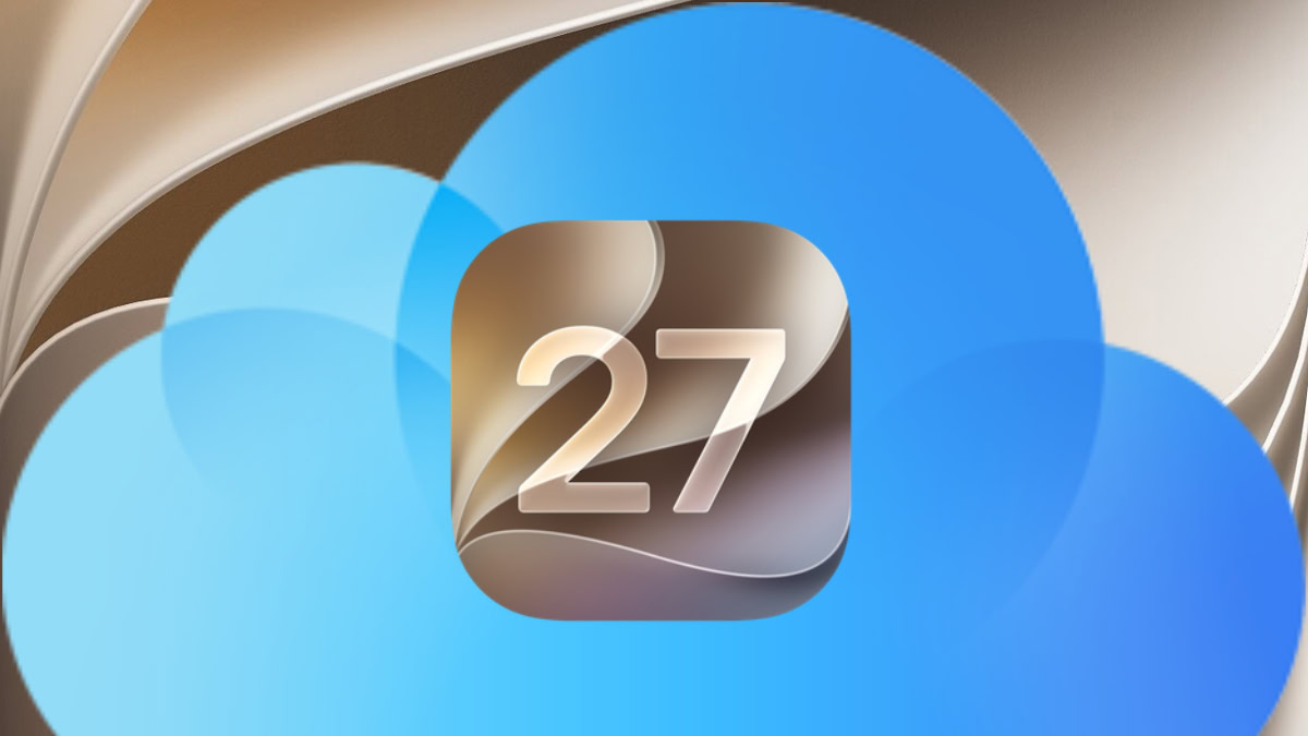Icoontje iOS 27 bovenop logo iCloud