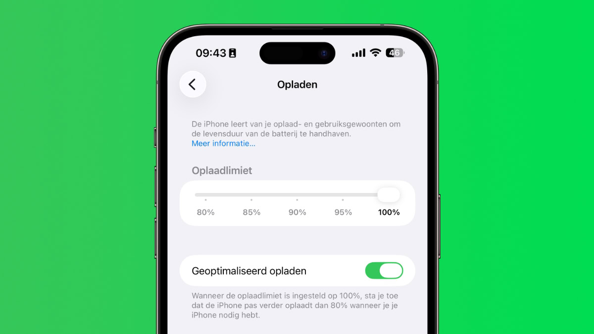 iPhone met laadinstellingen Geoptimaliseerd opladen
