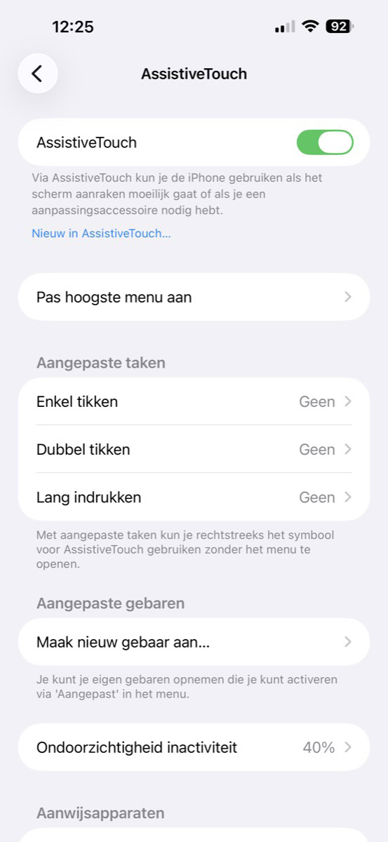Instellingen voor AssistiveTouch