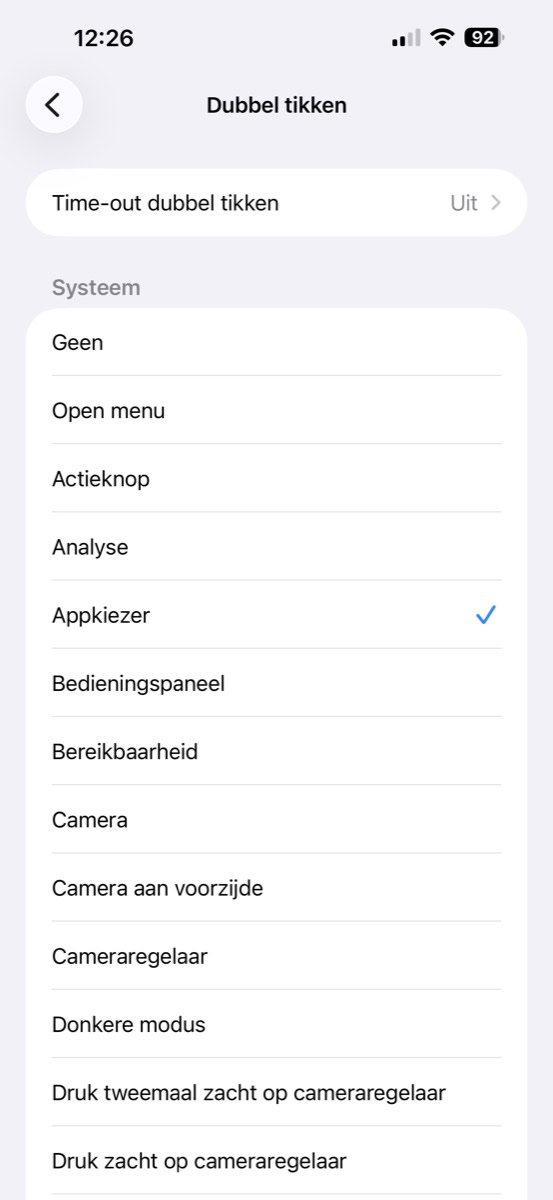 Appkiezer in opties voor thuisknop